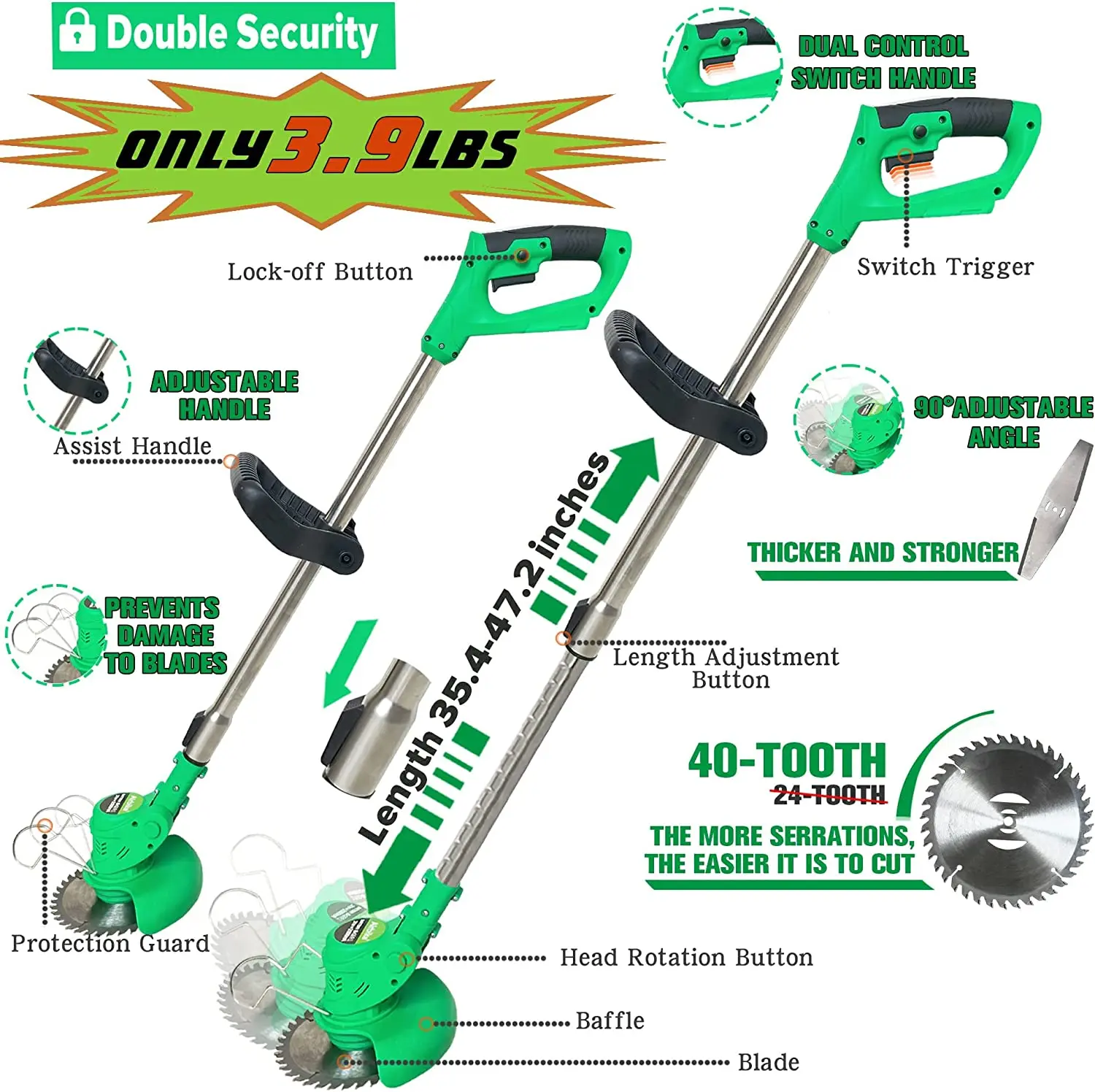 Brush Cutter Weed Wacker Weed Eater Edger Lawn Tool for Lawn Yard Garden Shrub Trimming and Pruning