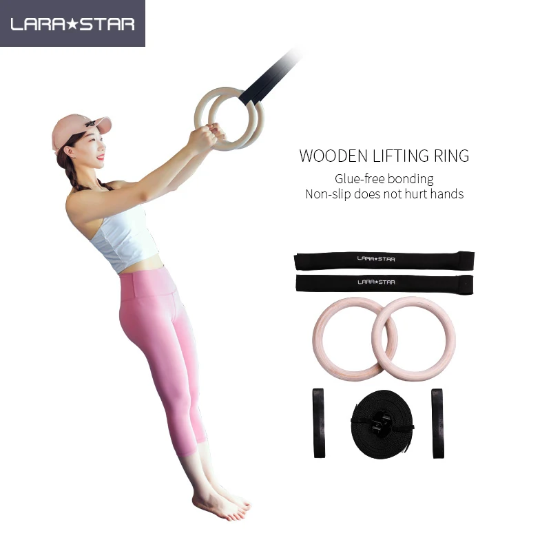 Wooden Gymnastics Rings with Adjustable Cam Buckle  Long Straps Non-Slip Training Rings for Home Gym Whole Body Work Out
