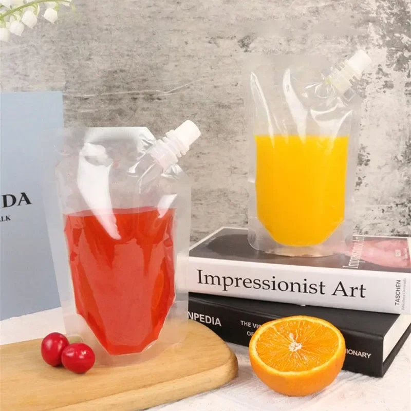 Wholesale Transparent Liquid Packaging Bags Drinking Plastic Juice Beverage Sealed Clear Stand Up Storage Pouches