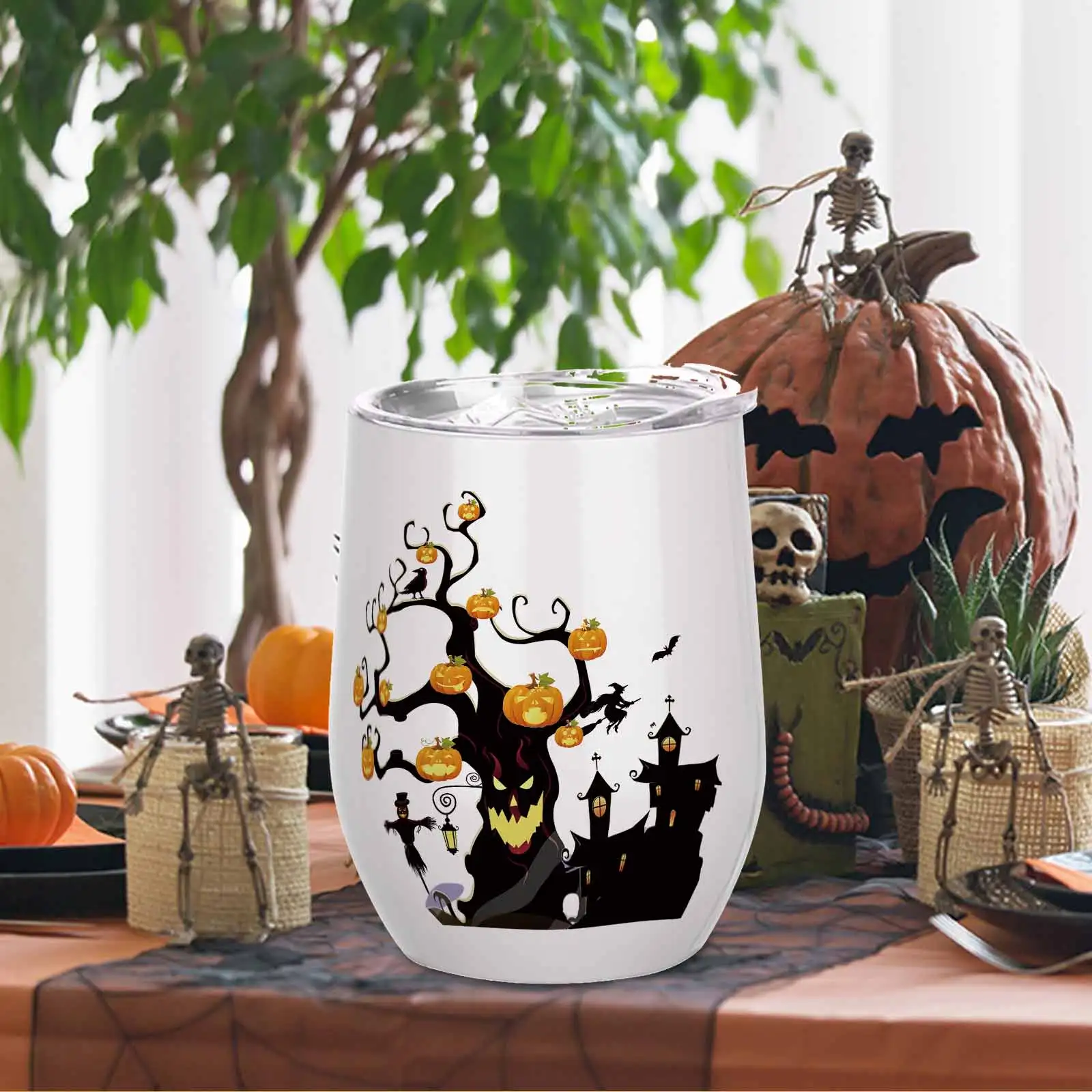 Custom Logo 12oz 304 Stainless Steel Insulated Powder Coated Sublimation Egg Shape Thermal Cup Coffee Mug Wine Tumbler With Lid