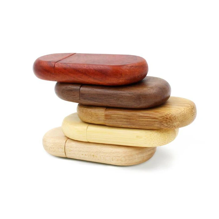 Factory Wholesale USB Wood With Custom Engraving Logo Wooden USB 2.0 3.0 Oval Flash Drive With Box