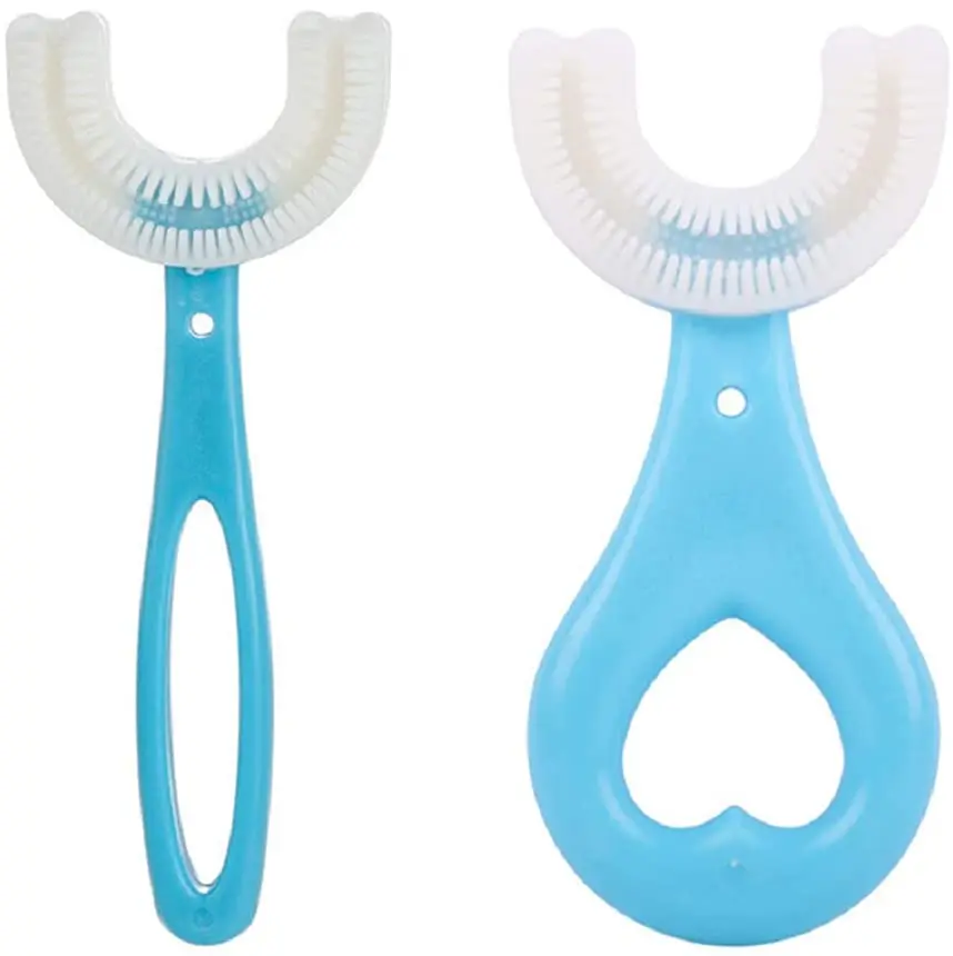 Kids U Shaped Toothbrush with Silicone Brush Head Whitening Massage U-Type Toothbrush