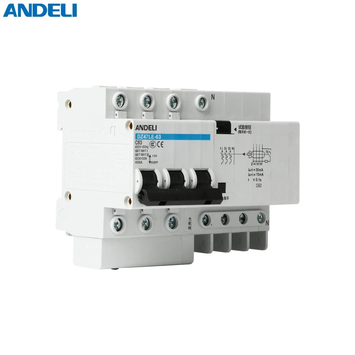  ANDELI автоматические выключатели DZ47LE-63 3P + N портативные mcb