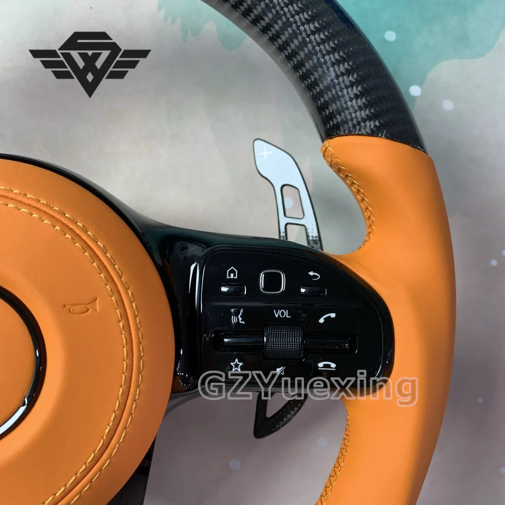 Customized Carbon Fiber And Orange Flat Leather Suitable For Mercedes Benz A B C E G GLA GLC 809 808 Car Steering Wheel