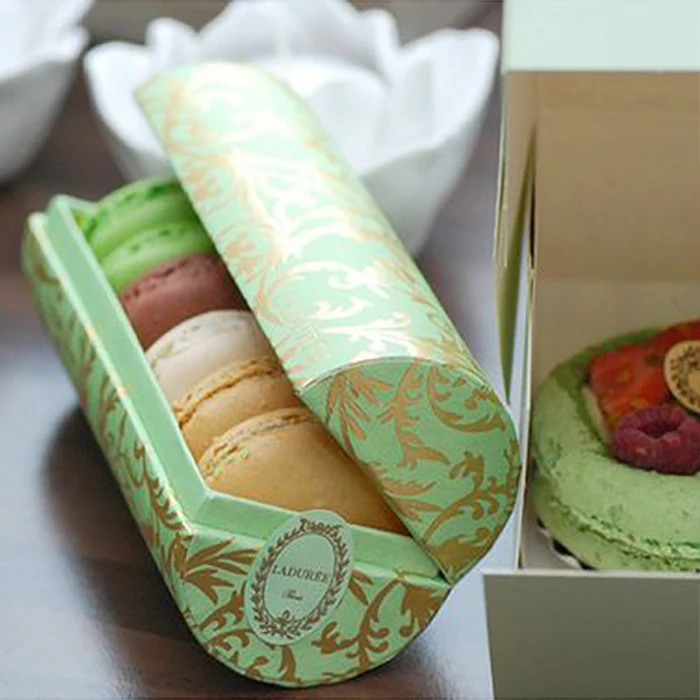 Custom Design Logo Printing Eco Food Macaron Package Cake Food Cookie Bread Pastry Donut Macaron Paper Packaging Drawer Boxes