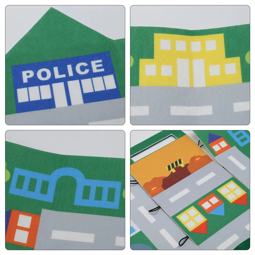 Felt car play mat game activity baby mat toys quiet time kids track road map felt play story board