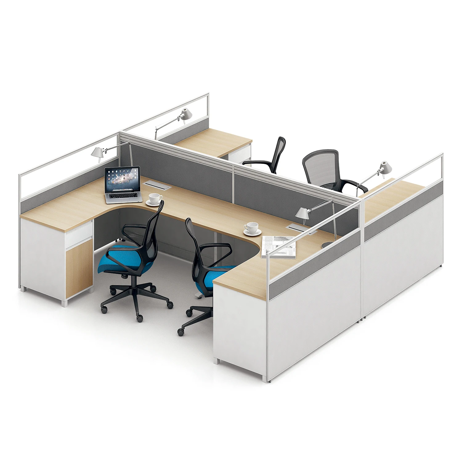 Modern open saving space cubic 4 people office partition corner workstation