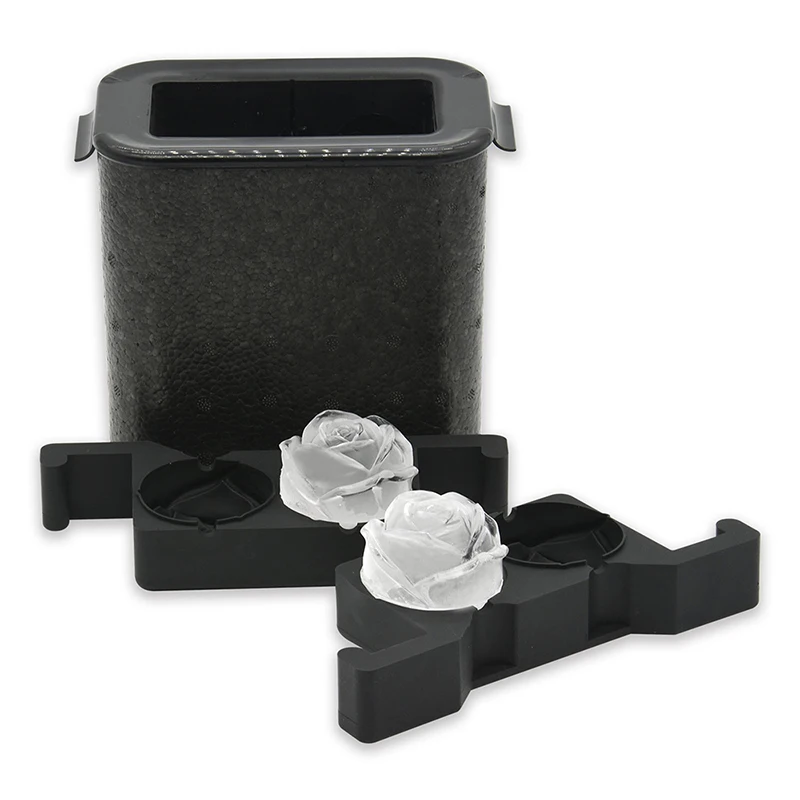 Premium BPA free Easy release 2 cavity crystal clear ice ball mold Rose Silicone ice cube makers