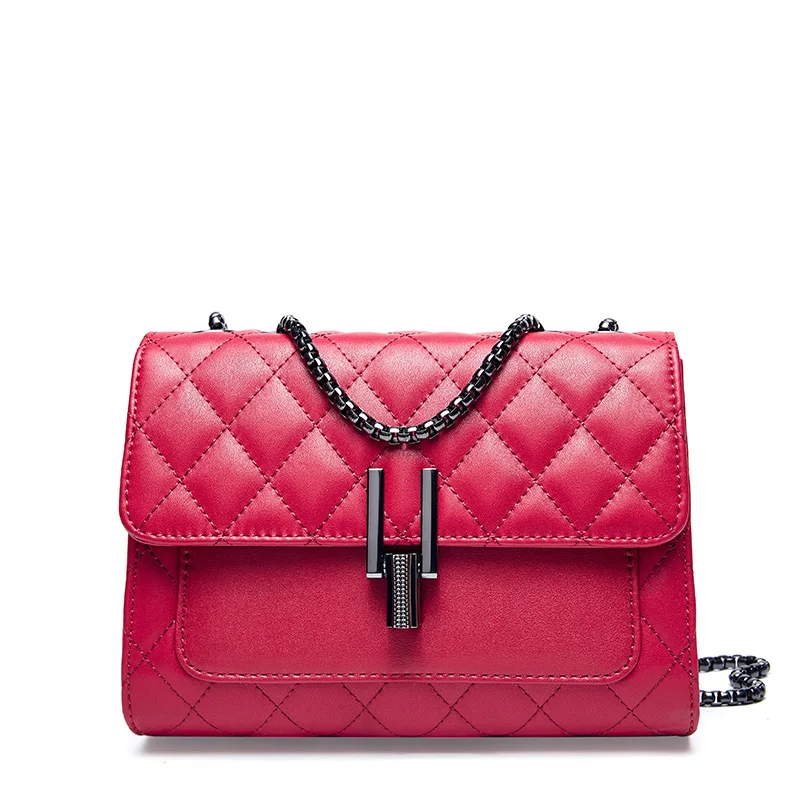 Ladies Custom Logo Genuine Leather Bags Chain Square Crossbody Leather Purses Messenger Classic Flap Bag For Women