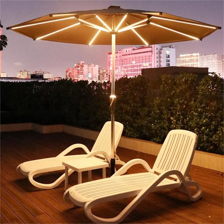 Table & Chair Insertable Solar led Garden Umbrella Center Column Patio parasol with Solar led