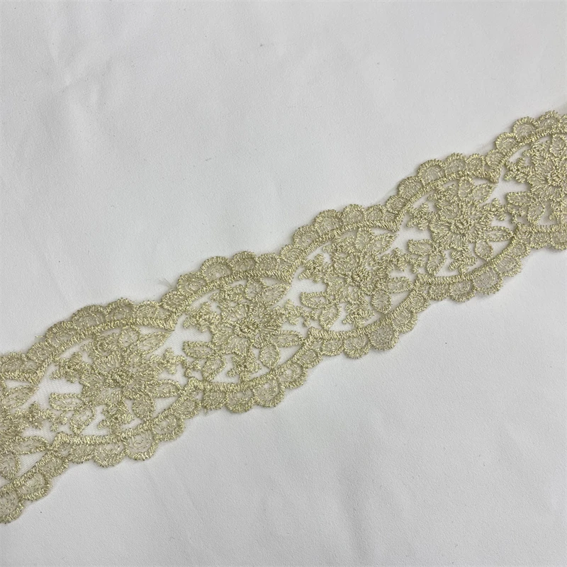ZSY clothing accessories Gold metallic border lace trim golden yellow embroidery lace trim Gold Lace Trim