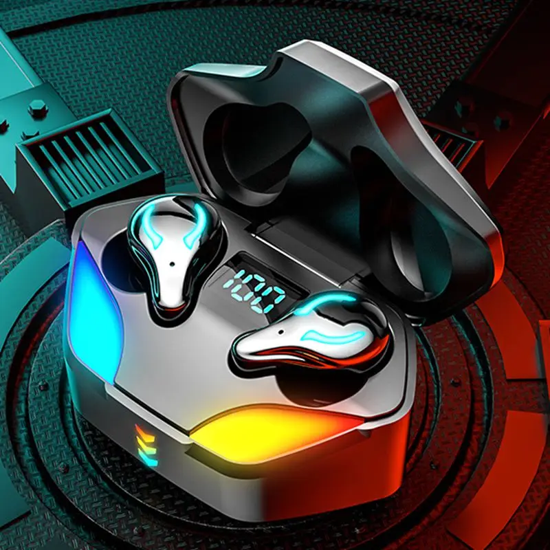 wholesale game earbuds X1 Tws V5.1 Gaming Wireless Earbuds Rgb Colorful Light Power Display In Ear Bt Earphone