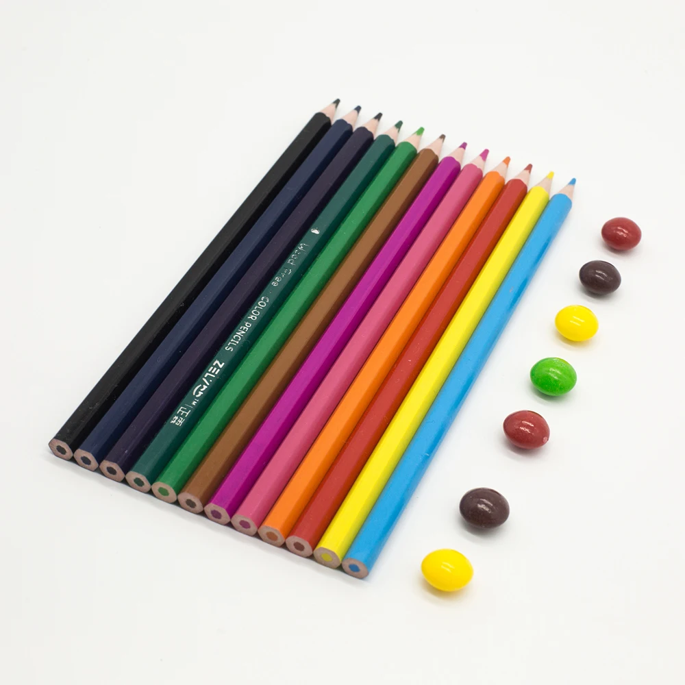 Высококачественные деревянные карандаши 12 цветов, Набор цветных карандашей на заказ с мультяшной круглой коробкой цветных карандашей в качестве подарка для детей