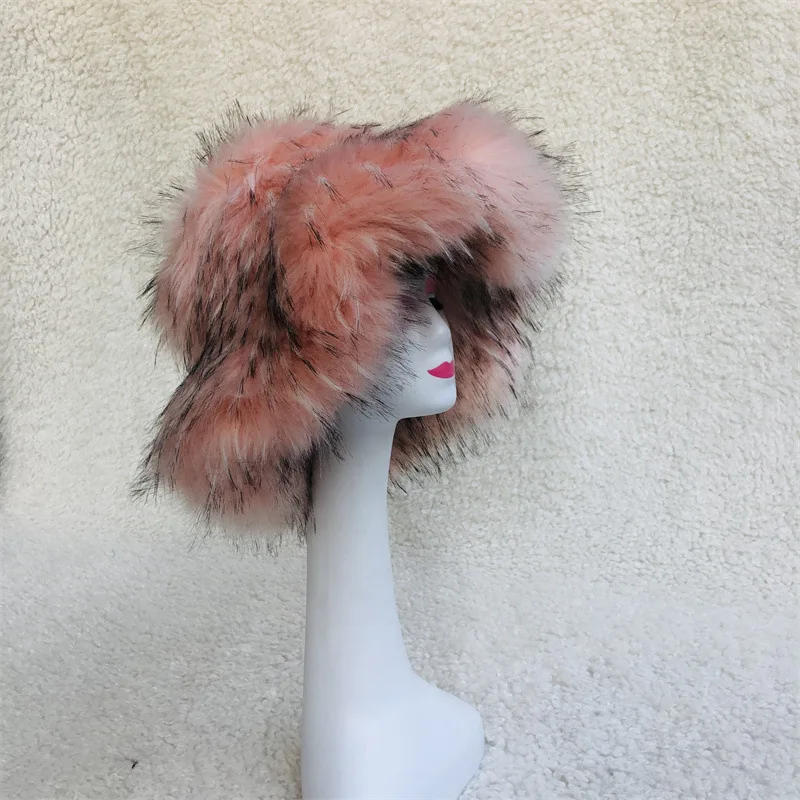 Fashion Winter Wholesale Women Luxury Classic Ladies Faux Fur Raccoon Fur Natural Faux Fur hat and bag set