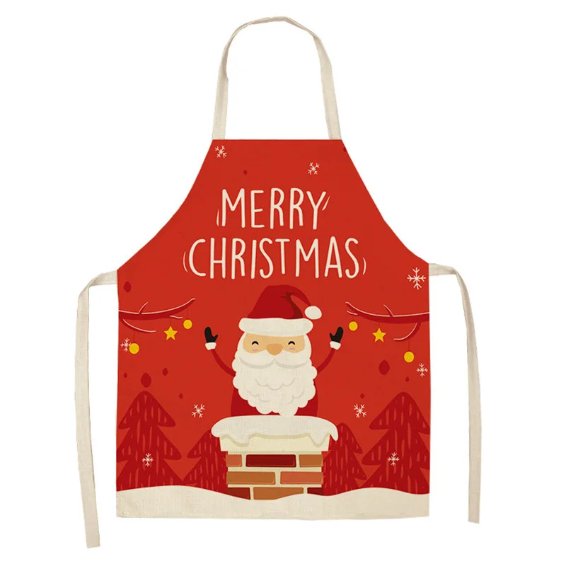Happy Holiday Mom And Kid Christmas Apron Sleeveless No Pockets Waterproof Linen Polyester Apron