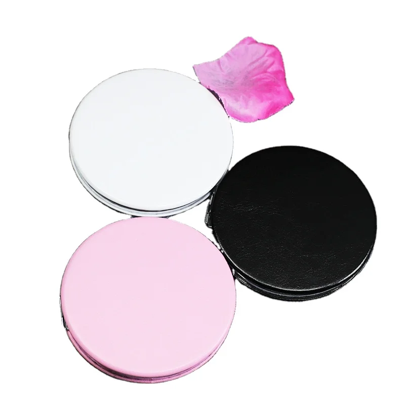2024 New YD Customized Logo PU Leather Round Travel Portable Cosmetic Pocket Makeup Mirror Double Side Round Square Pink Mirror