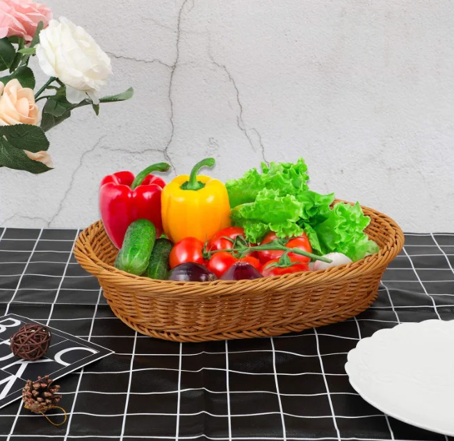 Wholesale African Vegetable Woven Gift Fruit Picnic Storage Plastic Rattan Bakery Basket