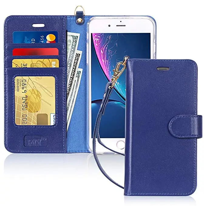 
Genuine Leather Wallet Case with Kickstand Feature and Flip Folio Case Cover with Card Slots 