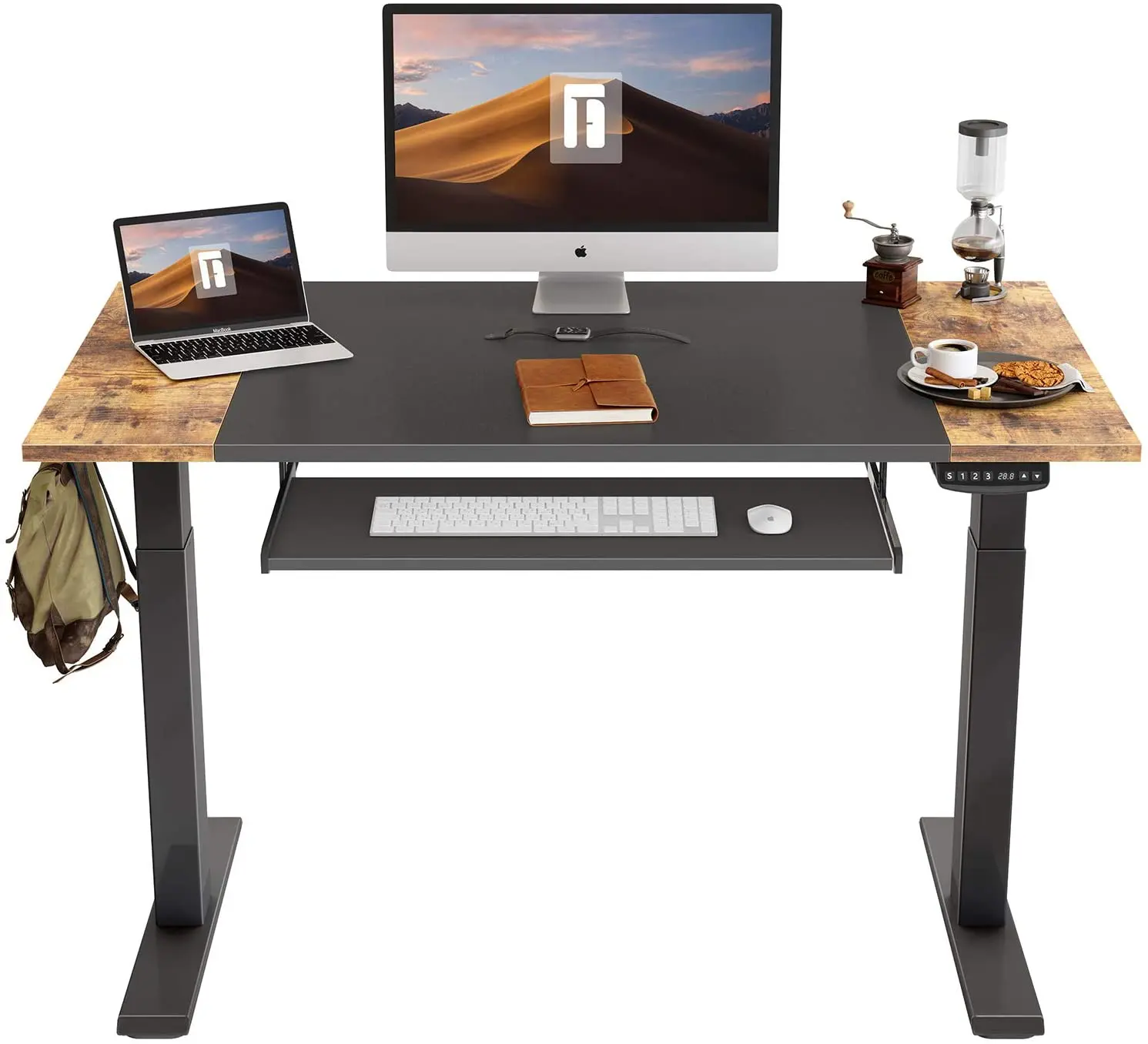 Dual Motor Height Adjustable Electric Standing Desk with Keyboard Tray 48 x 24 Inch Sit Stand Table with Splice Board