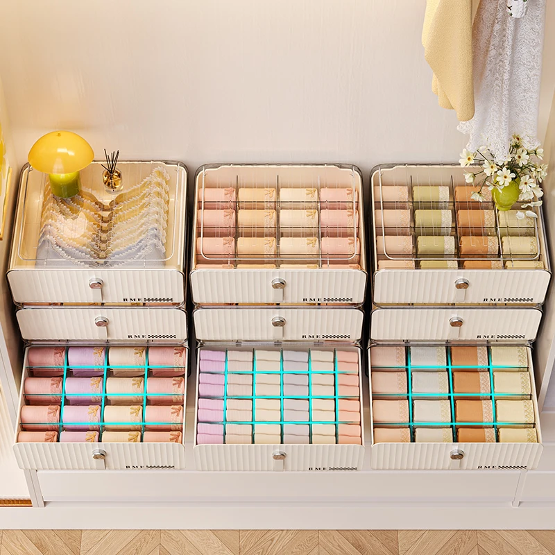 Rmier Plastic Multifunctional Clothing Storage Box Underwear Bras Ties Socks Wardrobe Drawer Combination Storage Organizer