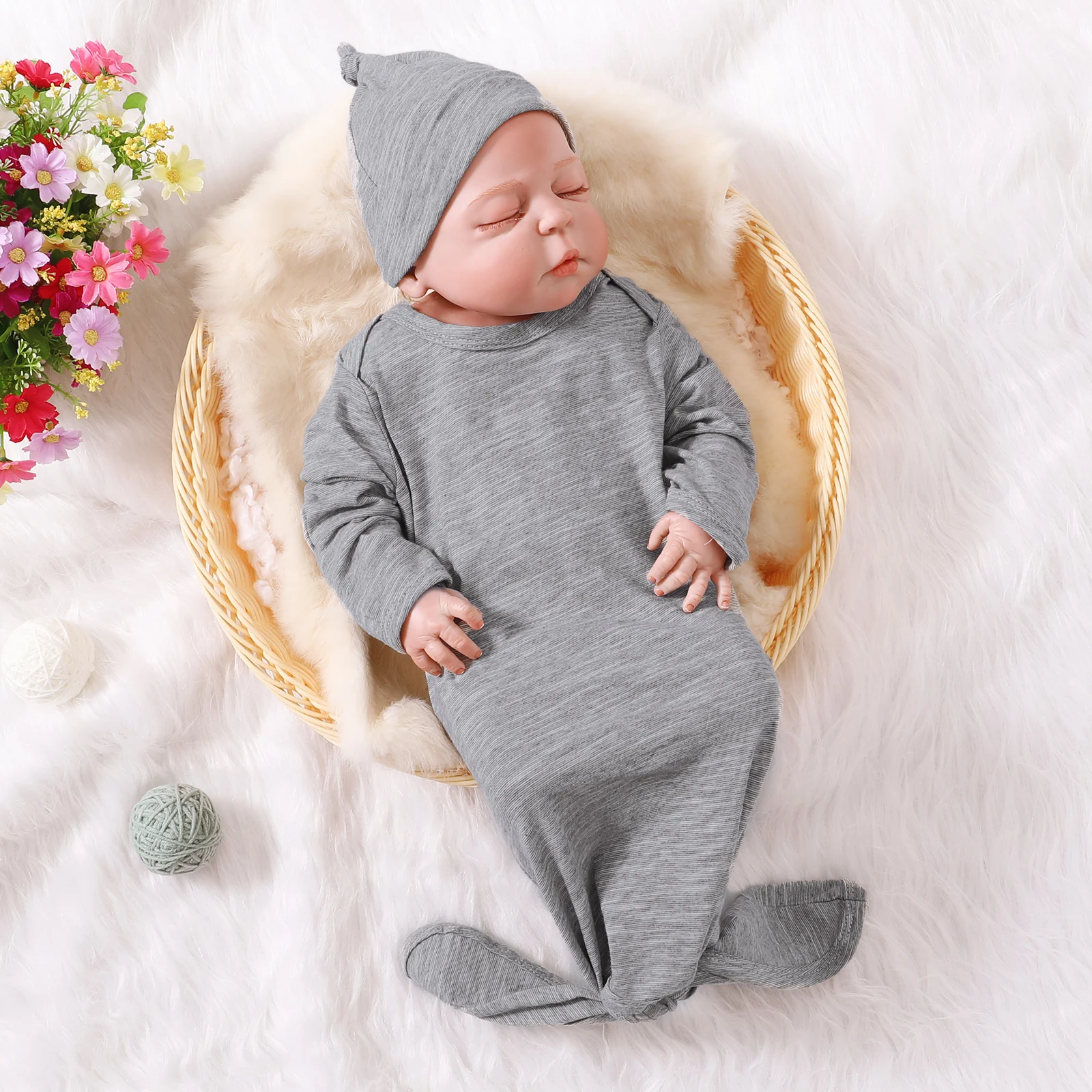 Manufacturer Custom Unisex  Cotton Knotted Plain Kids Boy Girl Baby Grown Clothe Romper set