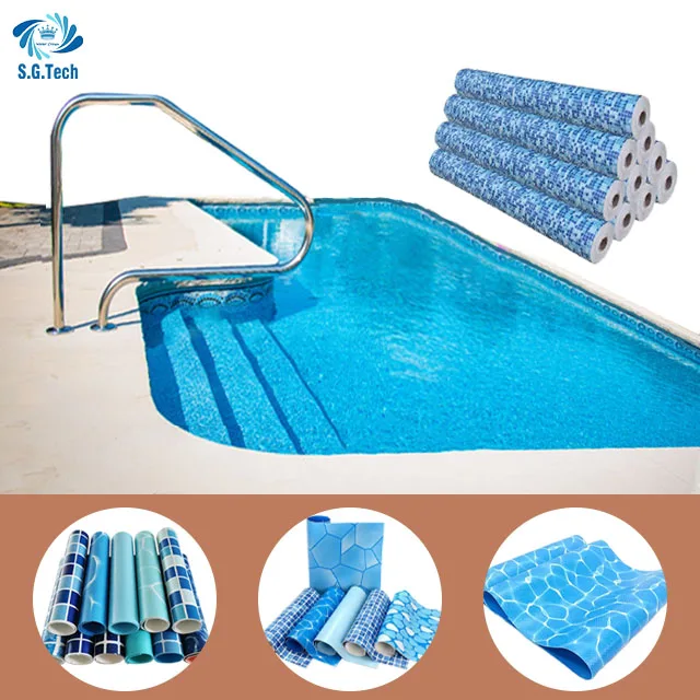 Factory Price PVC Film For Swimming Pool Liner Customized Mosaic Blue Water Anti slip Vinyl Pool Liners