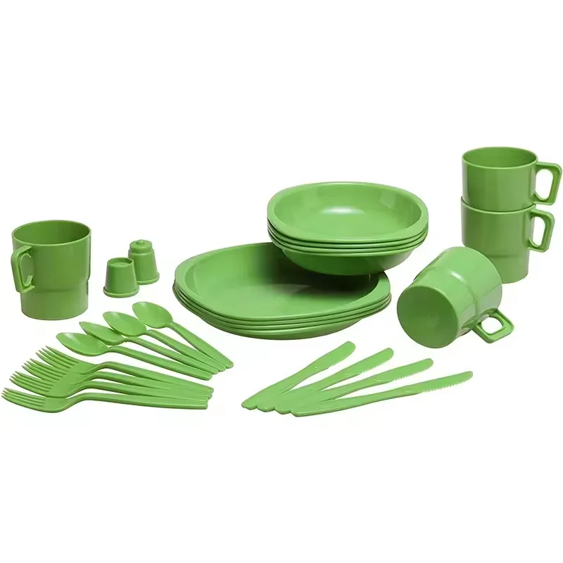 Wholesale Reusable eco friendly plastic tableware set cutlery cup bowl plate picnic camping tableware set camping dinner sets