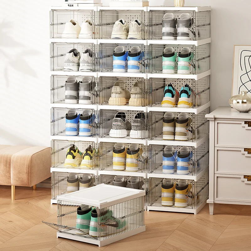 Wannuo Fashion Transparent Shoe Box Easy To Install Plastic Folding Clear Shoe Case 1/3/6 Tiers Shoe Boxes & Organiser