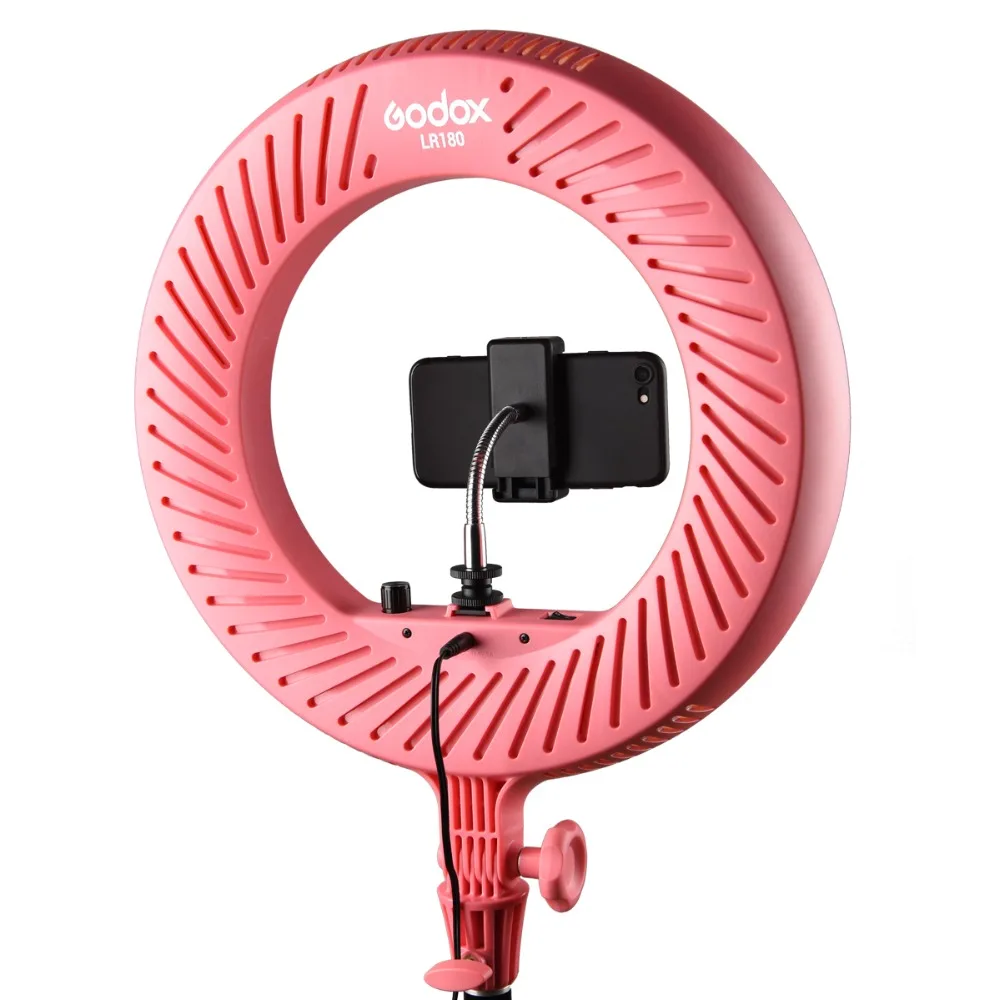Godox LR180 27W Ring LED Video Light Cold Color Temperature with White Light-passing Board Phone Holder for Live Shooting
