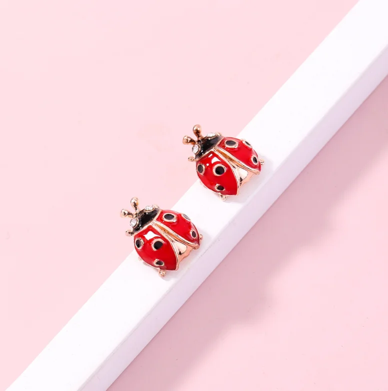 Cute simple insect diamond ladybug earrings earrings accessories female simulation animal earrings