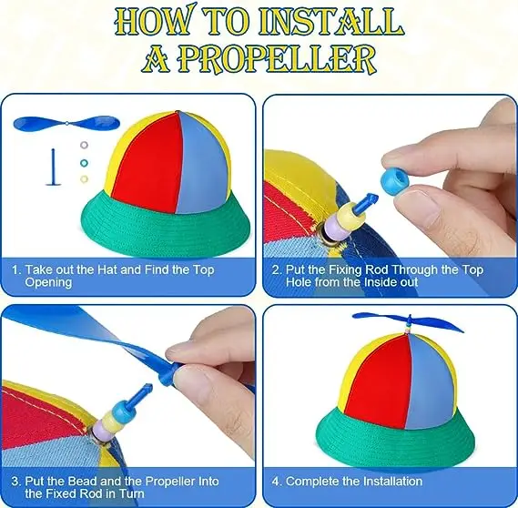 Adults Funny Helicopter Fisherman Hat with Propellers Colorful Patchwork Rainbow Propeller Cap Summer Sun Protection Sun Hats