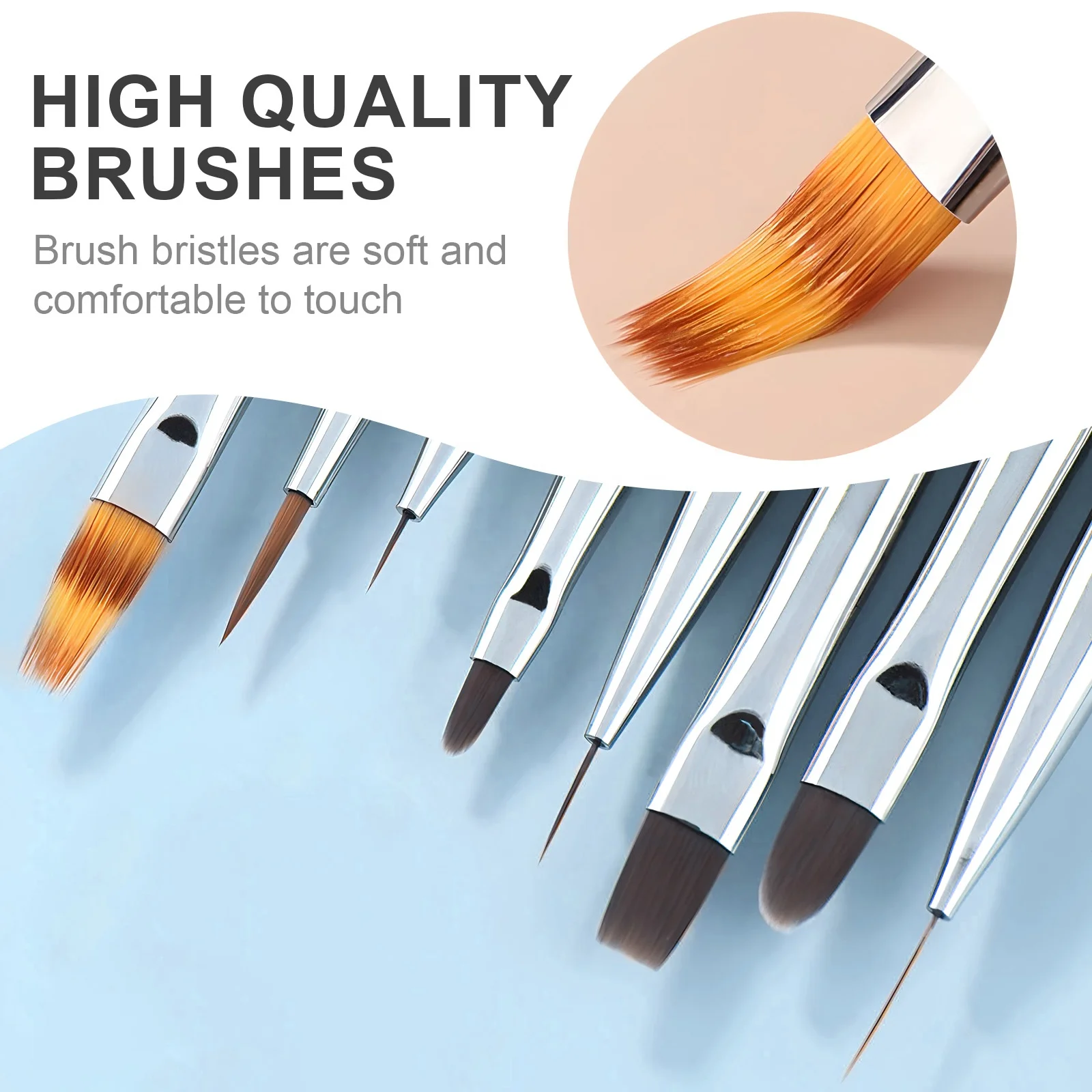 Professional Nail supply 3 colors Acrylic Nail Brush Flat Construct Pen 8pcs fine liner brushes set for Nails Art
