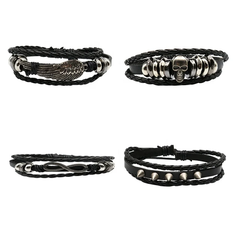 2020 SUZY Jewelry 8 styles Genuine Leather Fashion Blue Eye Bracelet Turkish Skull Feather Bracelets For Women Men