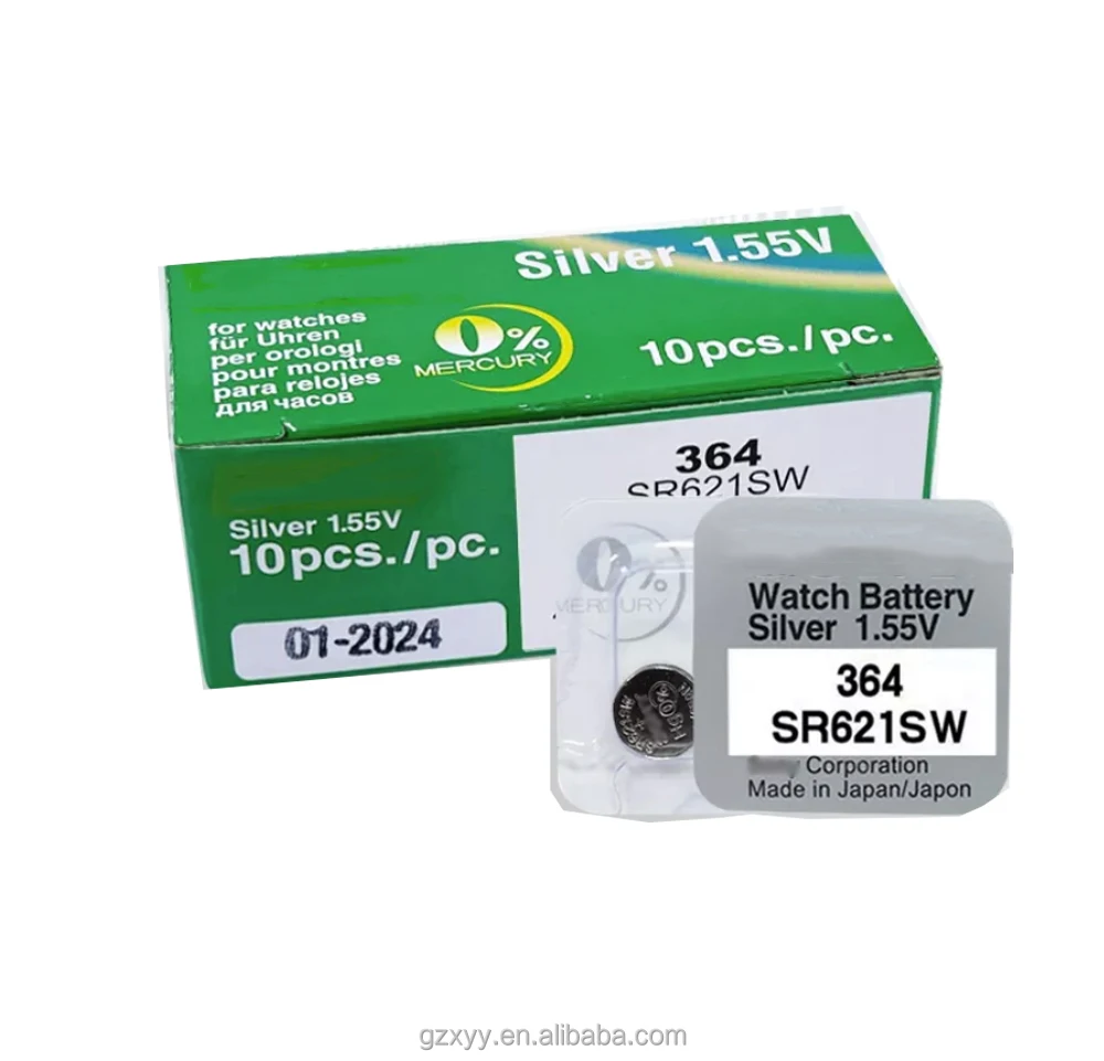 10PCS for SONY 364 SR621SW AG1 LR621 621 164 531 SR60 LR60 1.55V Silver Oxide Watch Battery Single Grain Packing battery