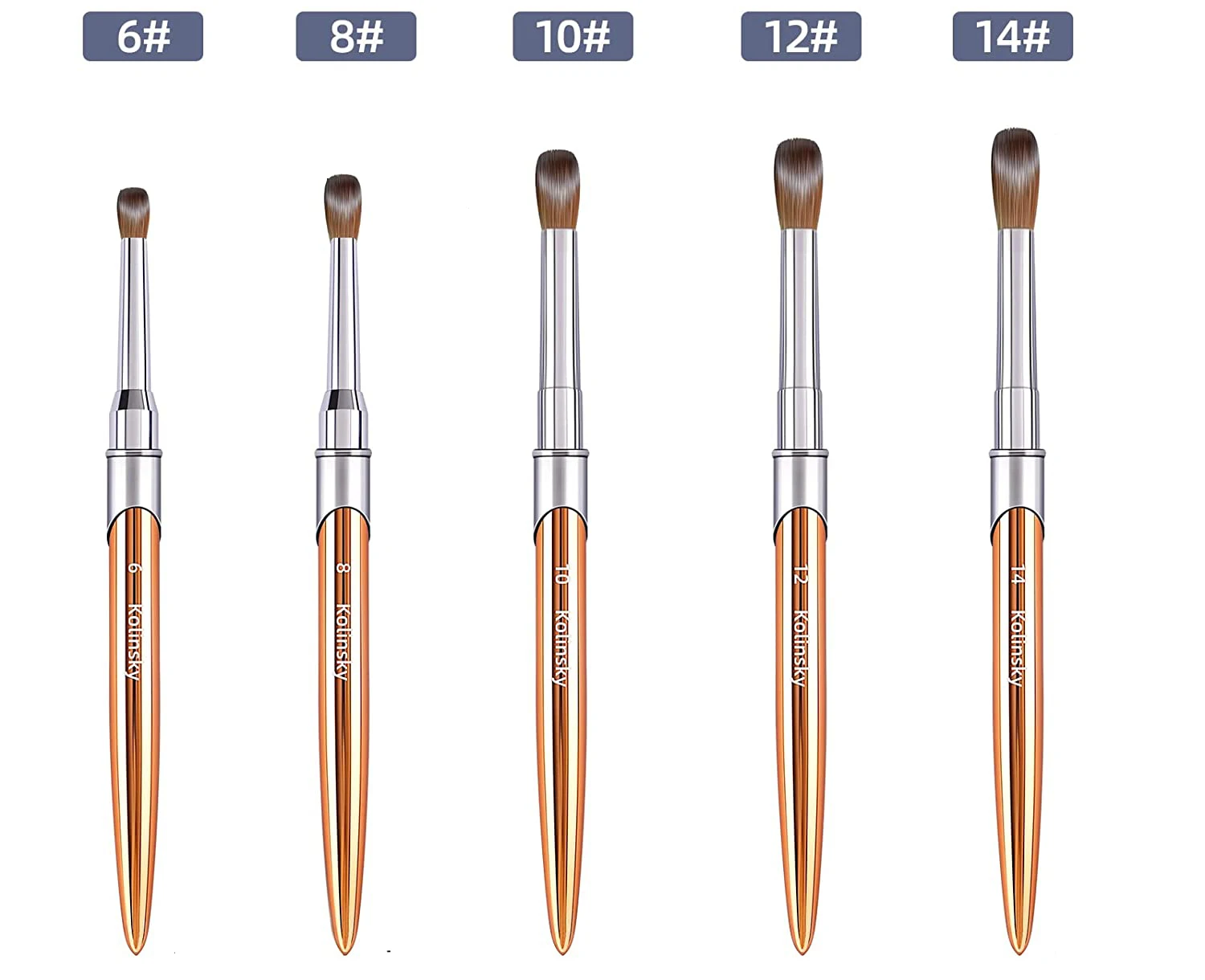 100% Pure Kolinsky Acrylic Nail Brush Custom Logo Aluminum Handle Six Angles Original Crimped Round Kolinsky Acrylic Nail Brush