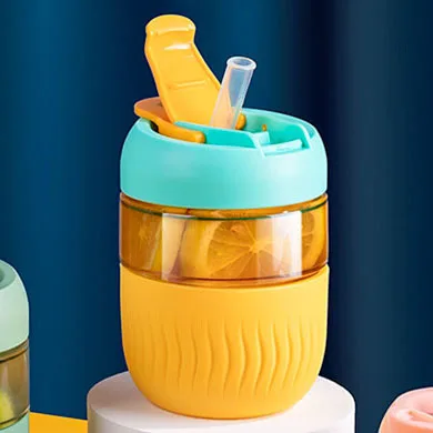 Custom 360ml/12oz  Glass Bottle Travel Coffee Mug with Silicone sleeve Glass Borosilicate Coffee Cup with Straw