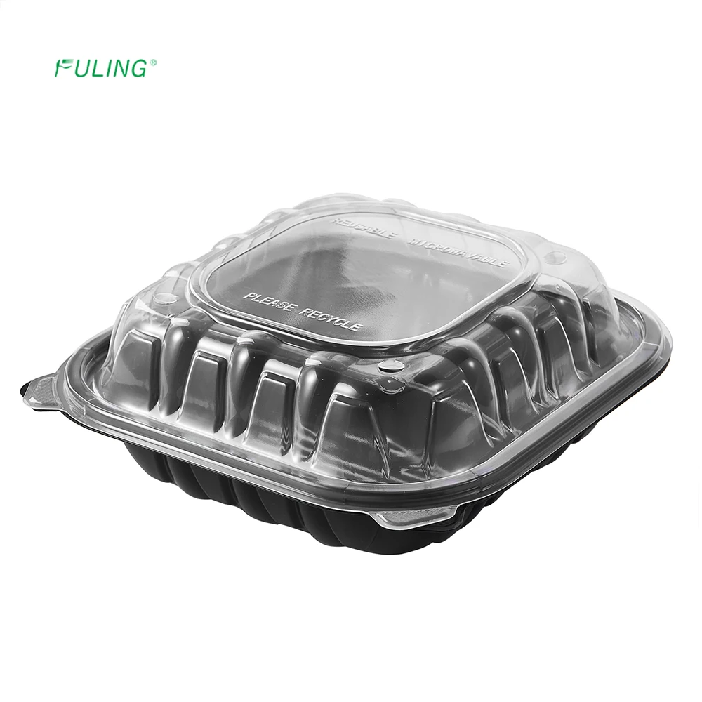 FULING To Go Containers Custom Shrink Wrap 8 Inch Meal Prep Container Plastic Hinged Clamshell Take Out Containers