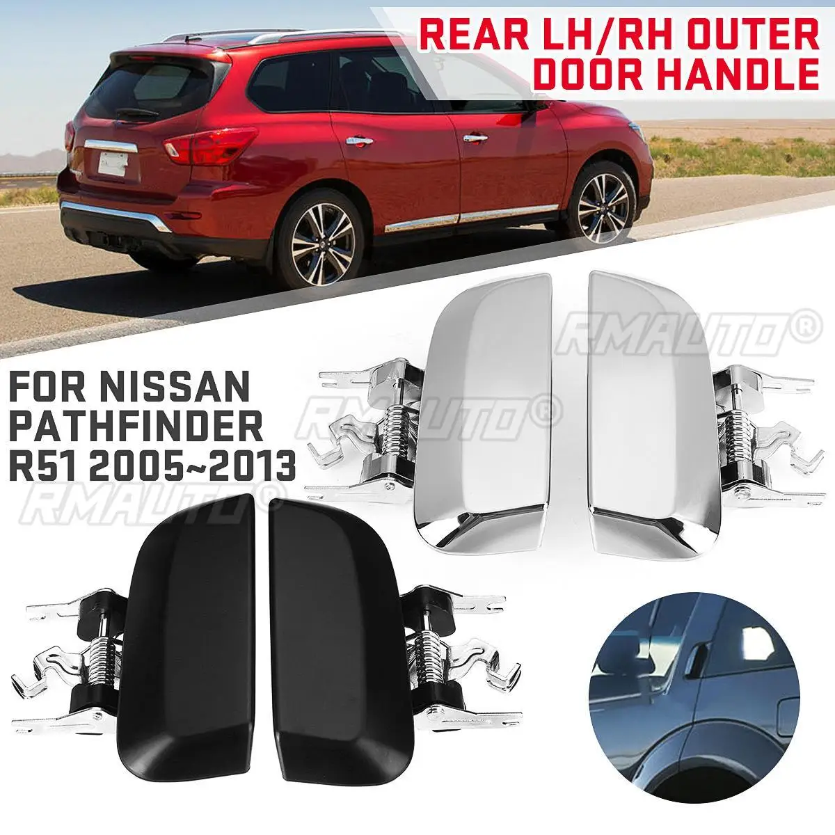 1 Pair Left+Right Car Rear Exterior Door Handles for Nissan Pathfinder R51 2005 2006 2007 2008 2009 2010 2011 2012 2013