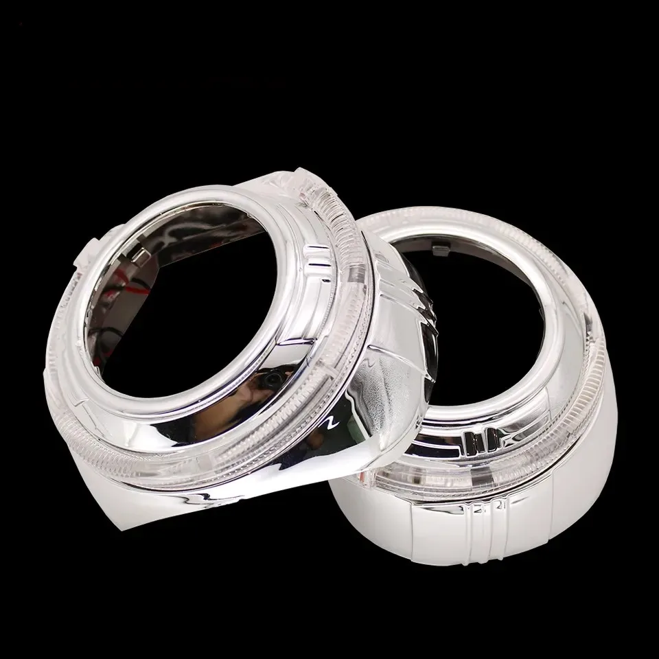 DAO 3.0 inches bi xenon projector lens square shroud DRL car headlights chrome light guide angel eyes white yellow dual color