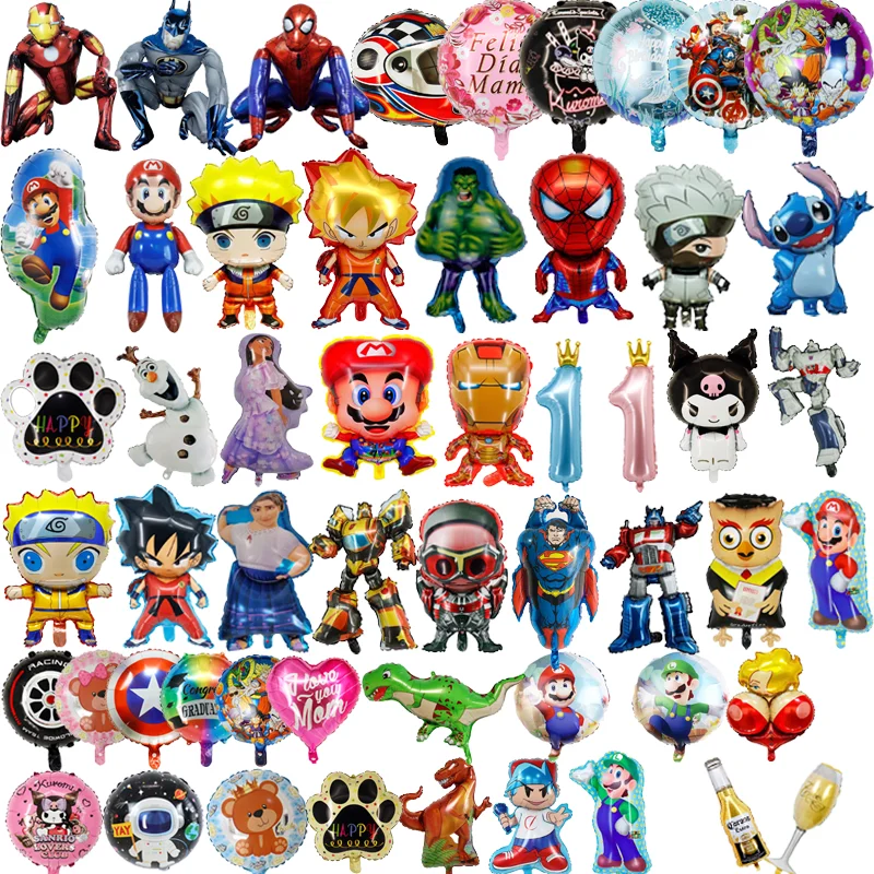 New Arrival Cartoon Character Movie Mario Spiderman Super Hero Stitch Kuromi Robot Car Foil Helium Balloon For Birthday Party