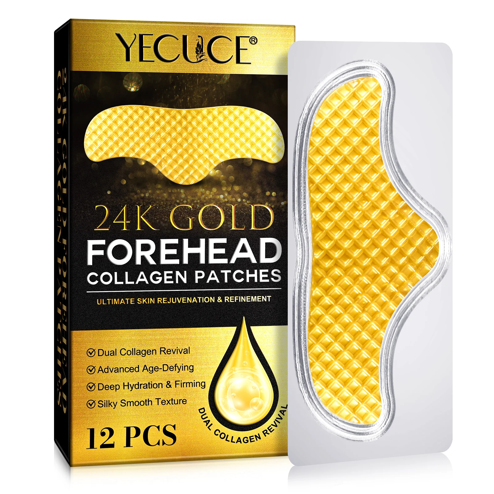 YECUCE aloe vitaminer deep hydration firming forehead anti wrinkle collagen skin patch forehead wrinkle patches collagen gold