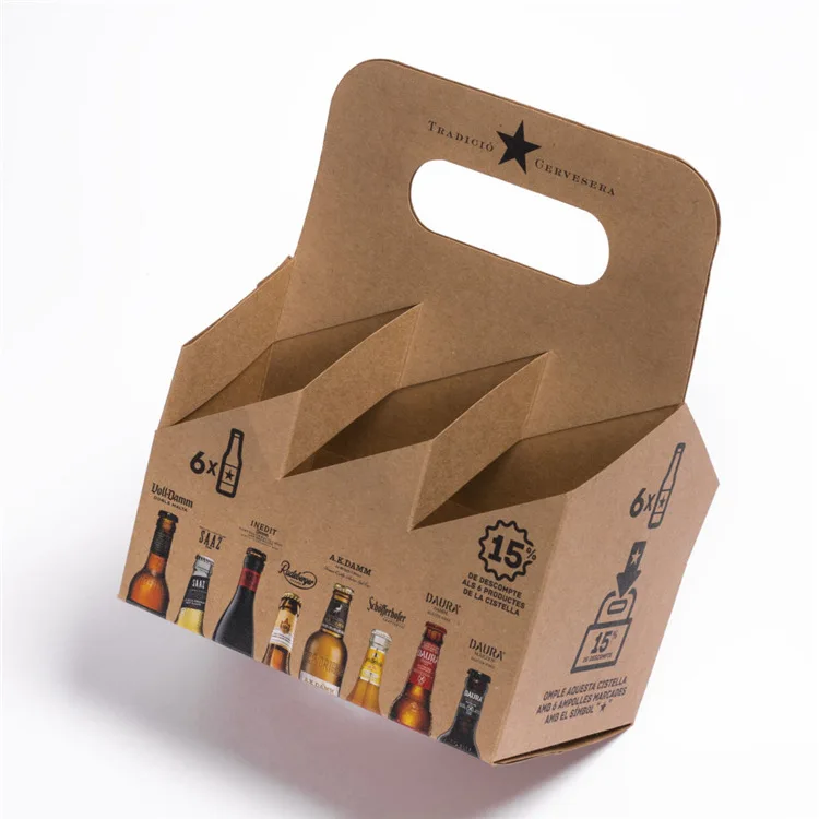 Custom Printed Portable Beer Bottle Glasses Wine Box Corrugated Carriers Paper Packaging Box Six / Four Pack Corrugated Board