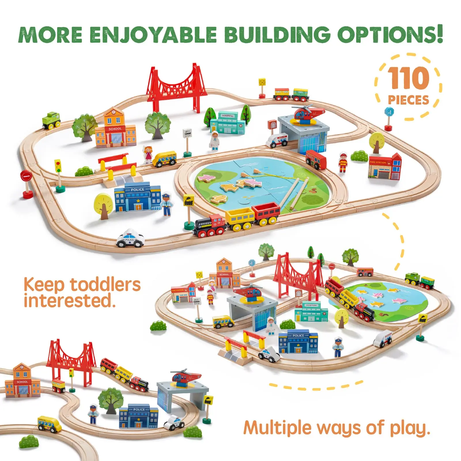 Train Set Wooden Train Set Toy For Boys Girls with Wooden Train Track Wooden ToysToddlers Kids Railway Set Christmas Toys