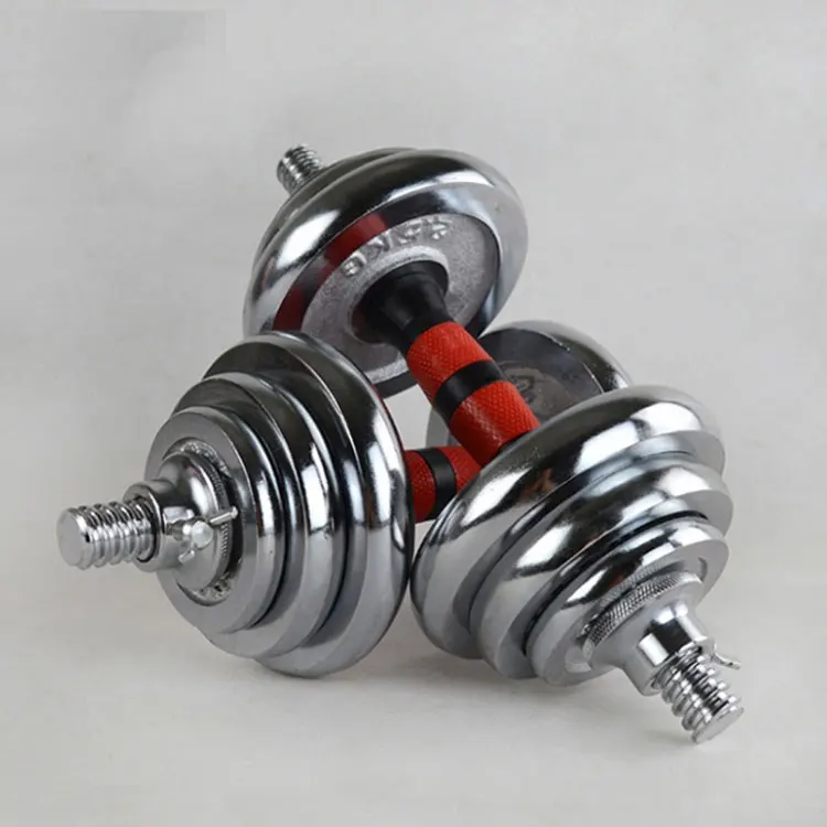 
Good quality wholesale gym adjustable dumbbell weights set plating electroplated round steel adjustable gym dumbbell fitness set 