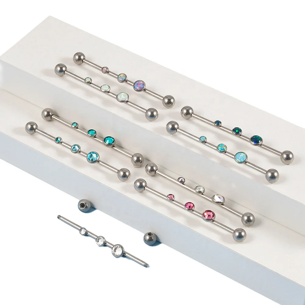 Gaby Jewelry new G23 titanium cz industrial barbell external thread ASTM-F136  ear piercing jewelry fashion body piercing