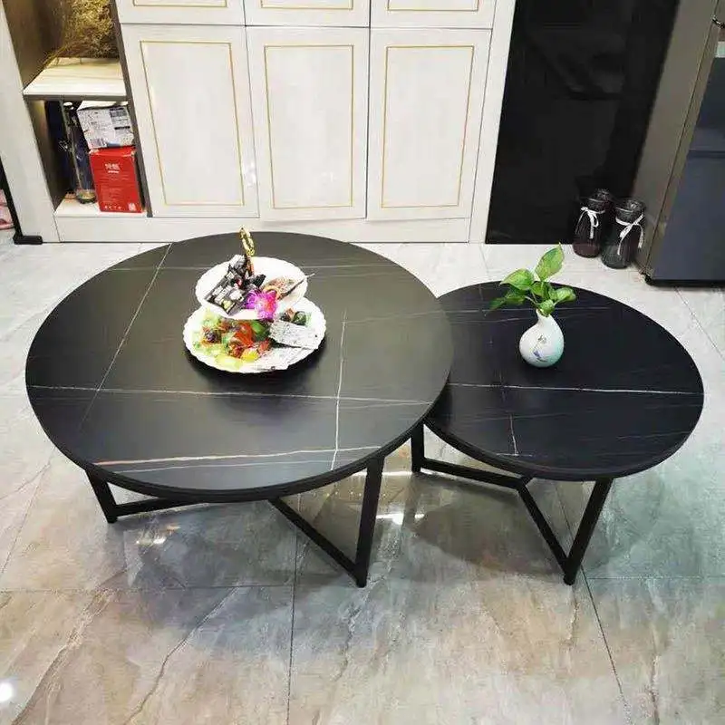 Nordic light luxury style modern coffee table metal minimalist tea table round side table oak