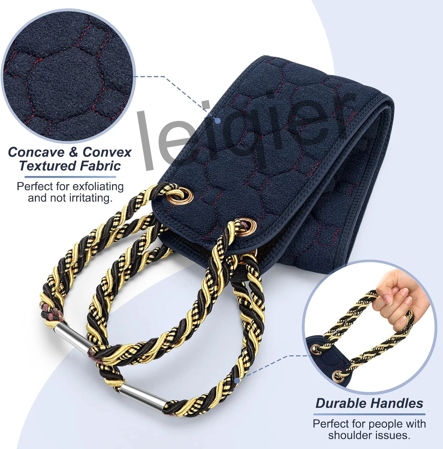 Custom Logo Exfoliating Back Scrubber with Handles Double-Sided Back Exfoliator Body Scrub Towel Exfoliating Washcloth