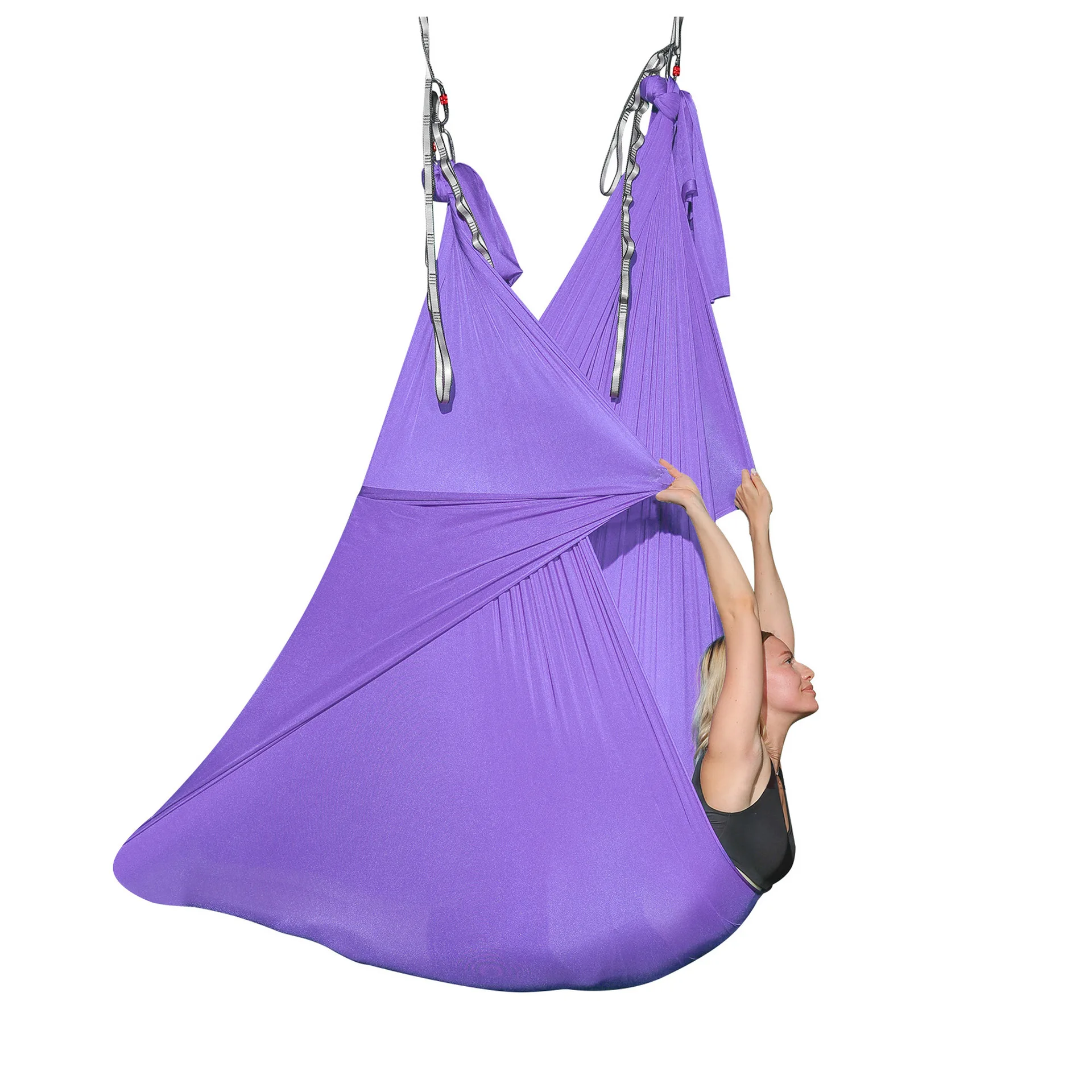 China factory custom hanging aerial yoga swing flying antigravity buy aerial hammock yoga swing 8m/9m/10m set for kids and adult
