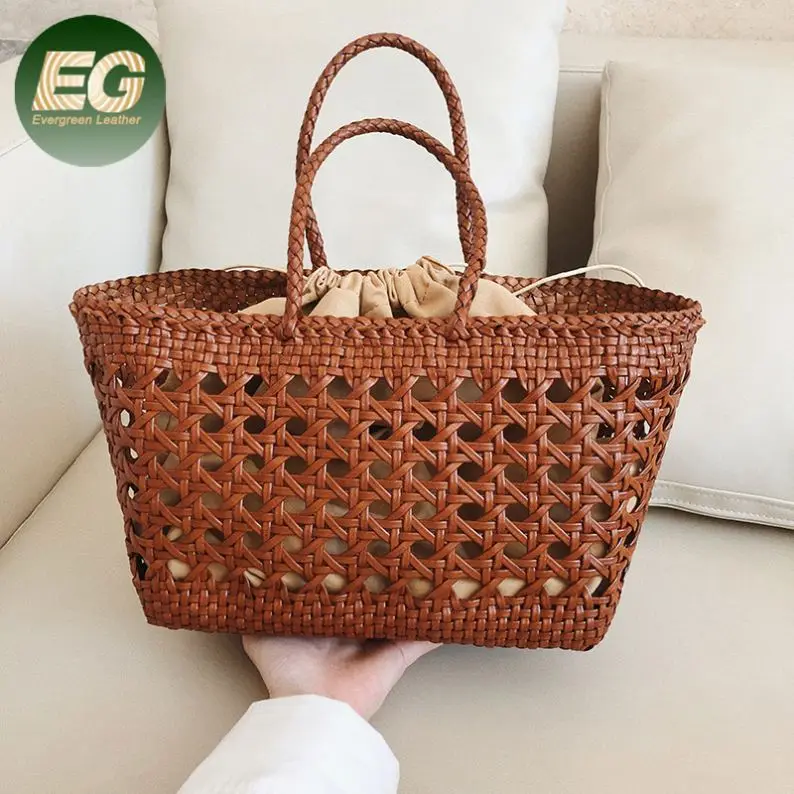 EMG6233 Red Neoprene Premium Handbag Vegan Hand Woven Tote Bag Raffia Basket Beach Buffalo Real Genuine Leather Braided Bags