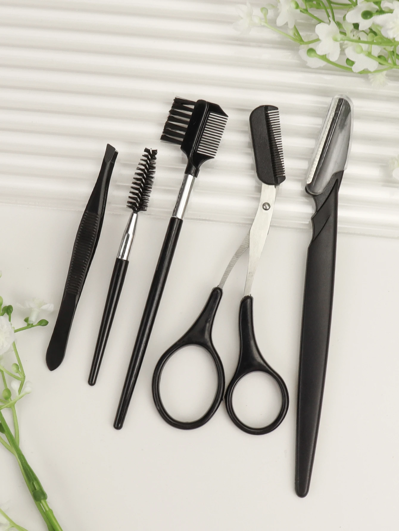 5 шт Черный бровей обрезки набор для придания формы бровям, набор инструментов для бровей, ножницы, пинцет, комплект